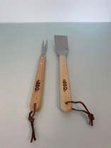 BBQ set: spatel/tang van hout en RVS - set van 2 stuks