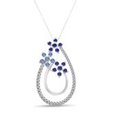 Silver Rose -P2098TA- Hanger + Ketting-925 Zilver Gerodineerd-Blauwe glazen steen met witte Cubic Zirkonia