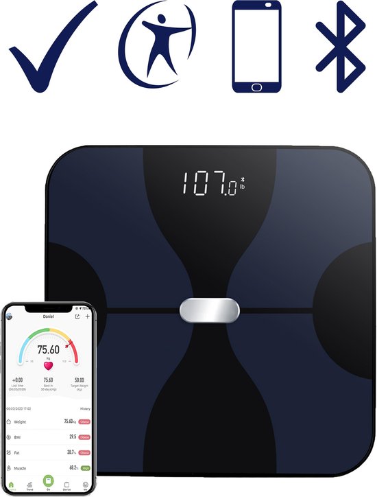 elk Elektrisch Modieus Weegschaal – Smart Personenweegschaal – Slimme Weegschaal Met App – BMI  –... | bol.com