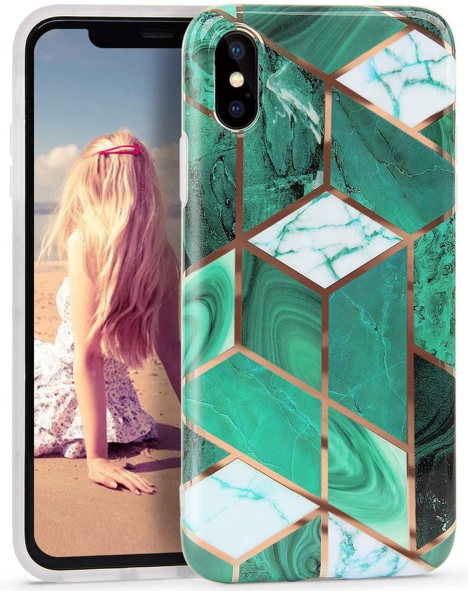 Geschikt voor Apple iPhone X - XS - Groen - Marmer - Soft TPU