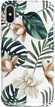 Luxe Stevige Backcover voor Apple iPhone X - iPhone XS - Hoogwaardig Soft Zacht TPU Hoesje - Groen - Wit - Bloemen Flowers - Case
