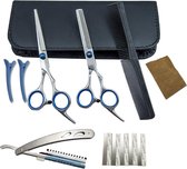 Professionele RVS Kappersset - Scharenset - Luxe Etui- Kappersschaar - Knipschaar - Uitdunschaar - (Kappermantel, Effileerschaar - Kapperskam Haarclips) - 8 Delige Set -Kappersschaar Rechtsha