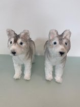 Realistisch beeld van Huski hond (decoratie met glitter) - 2 stuks (middelformaat/staand)