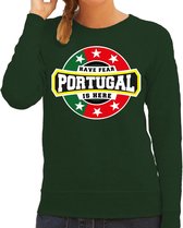 Have fear Portugal is here sweater met sterren embleem in de kleuren van de Portugese vlag - groen - dames - Portugal supporter / Portugees elftal fan trui / EK / WK / kleding M