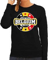 Have fear Belgium is here sweater met sterren embleem in de kleuren van de Belgische vlag - zwart - dames - Belgie supporter / Belgisch elftal fan trui / EK / WK / kleding M