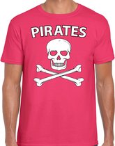 Fout piraten shirt / foute party verkleed shirt roze heren - Foute party piraten kostuum - Verkleedkleding L