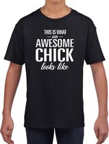 Awesome chick tekst zwart t-shirt  voor meiden / meisjes - tekst shirt voor meisjes S (122-128)