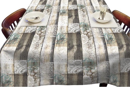 zoeken stroomkring Bel terug Buiten tafelkleed/tafelzeil houten planken met kant print 140 x 250 cm  rechthoekig -... | bol.com