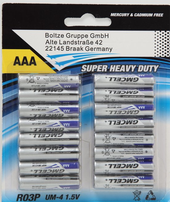 Set van 16x AAA Super heavy duty batterijen 1.5 V - R03P UM-4 - Batterijen  pack | bol.com