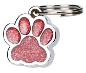 Hanger hondenpootje licht roze zilver met glitter 25 mm
