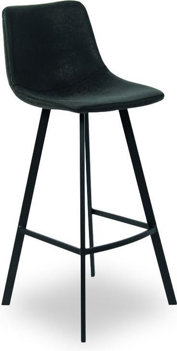 Rousseau Ozan Barstoel-Counterstoel zwart – Zithoogte 68 cm – Voor Keukeneiland – PU Lederlook – Zwart Metaal – Per Stuk