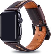 Leren bandje Apple Watch met klassieke zwarte gesp Donkerbruin 42mm - 44mm Watchbands-shop.nl