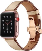 Leren Apple Watch bandje Beige met klassieke goudkleurige gesp 42mm - 44mm Watchbands-shop.nl