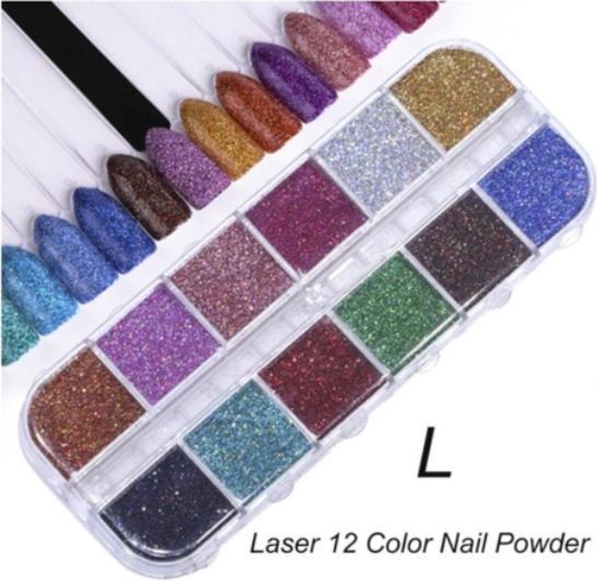 Goedkoopste Holografische Glitter Poeder Nail Art Set - 12 Stuks - Diverse Kleuren - Nagel Decoratie Strass