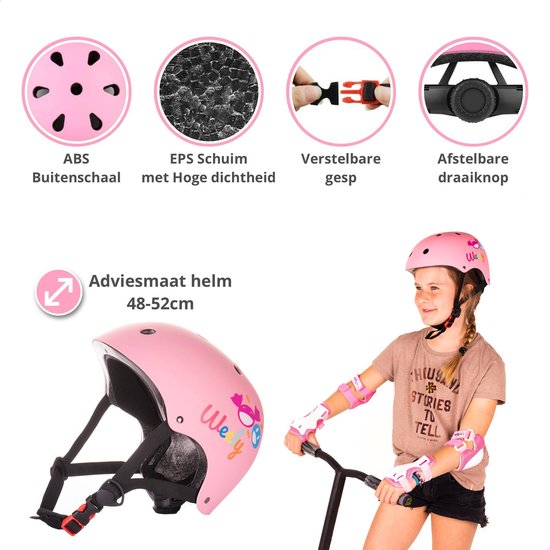 Weely Skate Beschermset Kinderen - Helm Kind - Roze S | bol.com