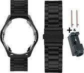 Zwart Metalen Bandje en zwarte kunststof beschermcase geschikt voor de Samsung Gear S3 Frontier & Classic 22 mm black smartwatch strap and case - Gear S3 Frontier