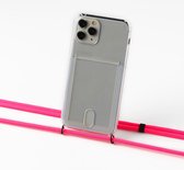 Samsung S10 silicone hoesje transparant met koord neon pink