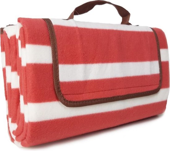 Picknick kleed - met handvat - rood - wit gestreept - picknickdoek - stranddoek - festivaldoek - waterdicht - 130x150 cm - plaid - picknickkleed - outdoor