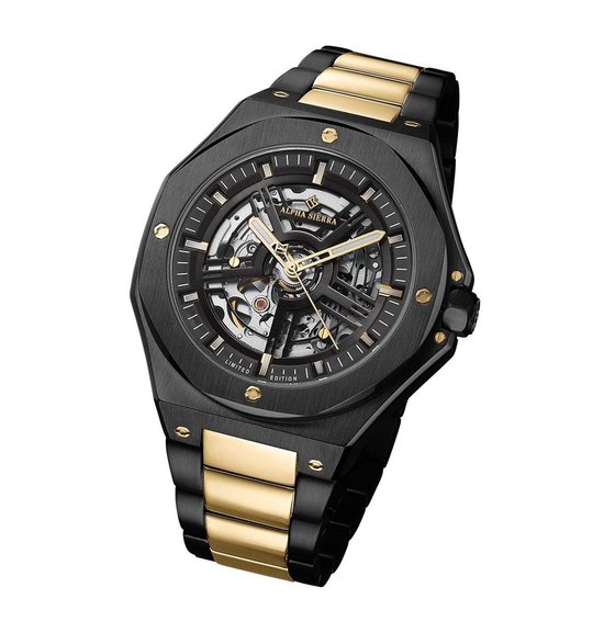 Alpha Sierra Falcon LVD218B Zwart Goud Stalen band Herenhorloge O 45 mm bol