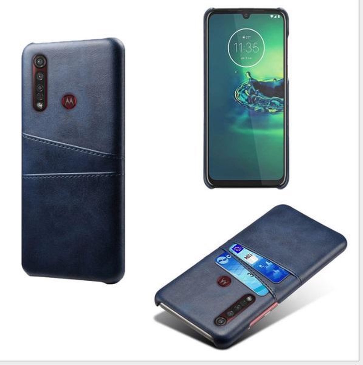 Back Cover met Opbergvakjes + PMMA Screenprotector voor Motorola Moto G8 Plus _ Blauw