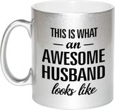 Awesome husband / echtgenoot zilveren cadeau mok / beker 330 ml