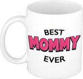 Best mommy ever cadeau mok / beker wit met roze cartoon letters - 300 ml - keramiek - verjaardag / Moederdag - cadeau koffiemok / theebeker