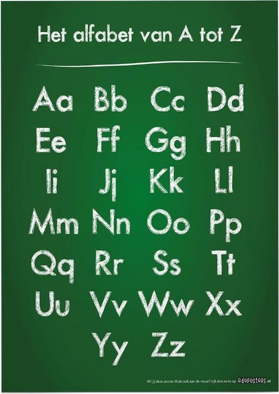 Educatieve poster (Posterpapier) - Taal alfabet groen krijtbord - 29.7 x 42 cm (A3)