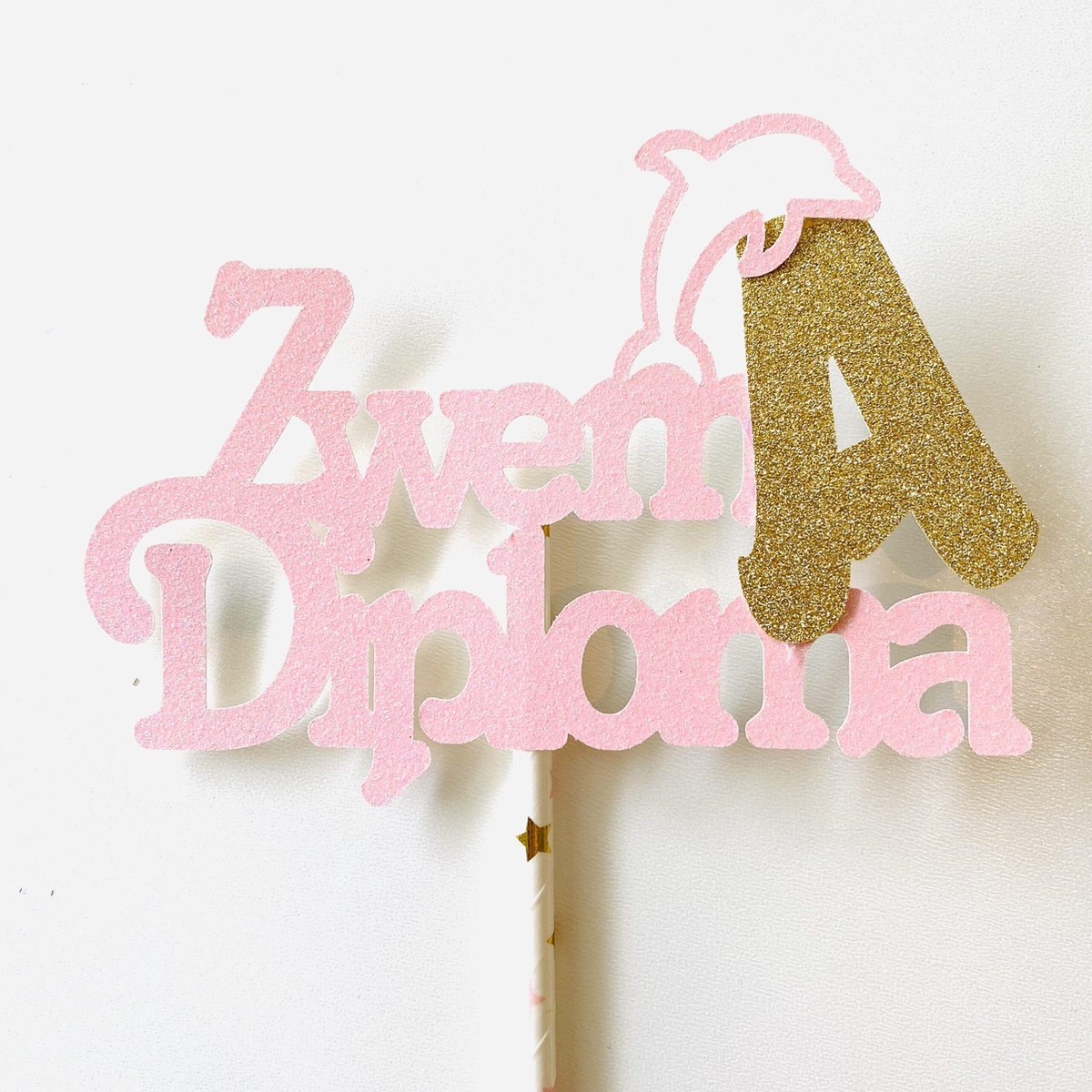 Taartdecoratie versiering| Taarttopper| Zwemdiploma A|Glitter roze|14 cm breed| karton
