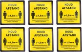 6 stuks Waarschuwings vloersticker - Raam-  houd afstand - vierkant - 200 mm