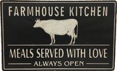 Wandbord Farmhouse Kitchen - 104x65cm - Zwart/Wit
