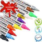 CM lifestyle Krijtstiften set van 12 - Raamstiften -  Whiteboard stiften - Afwasbaar - Waterbasis - Glasstiften - Window markers - Krijtmarker - Keramiekstiften - Reversible Tip - Porselein stiften - Krijtmarkers - Kalkstiften - Vloeibaar krijt