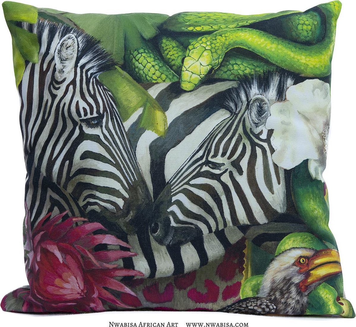 African Jungle Zebra Kussenhoes - WhimsicalCollection - Katoen 45 x 45 cm met rits sluiting - Afrika - Jungle - Wilde dieren - Kleed jouw huis of tuin prachtig aan met deze kussenhoes. Gemaakt in Zuid Afrika - Kussen niet inbegrepen