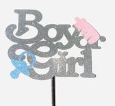 Taartdecoratie versiering| Taarttopper| Cake topper |Baby| Boy or Girl| Zilver glitter|14 cm| karton