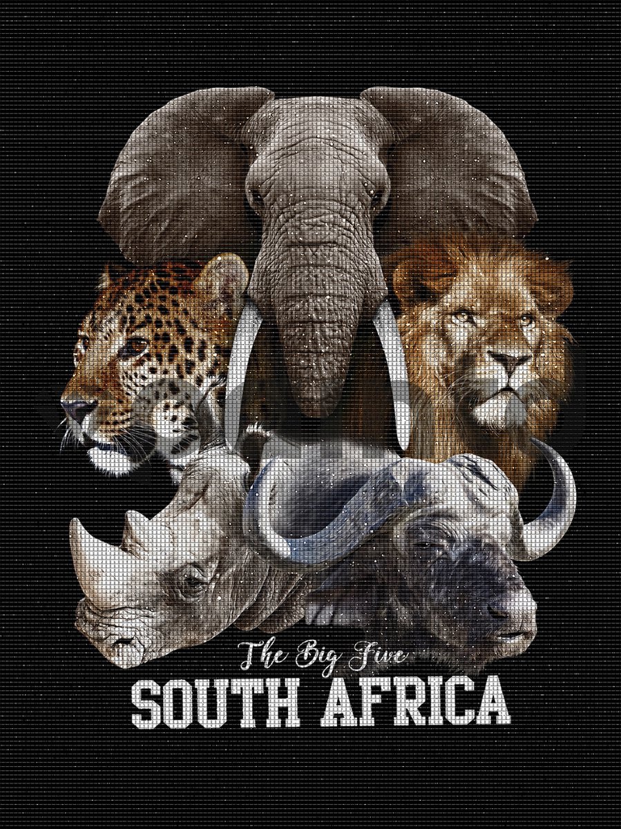 The Big Five Olifant Leeuw - VIERKANT - 30x40cm - Diamond Painting Volwassenen - Paintd