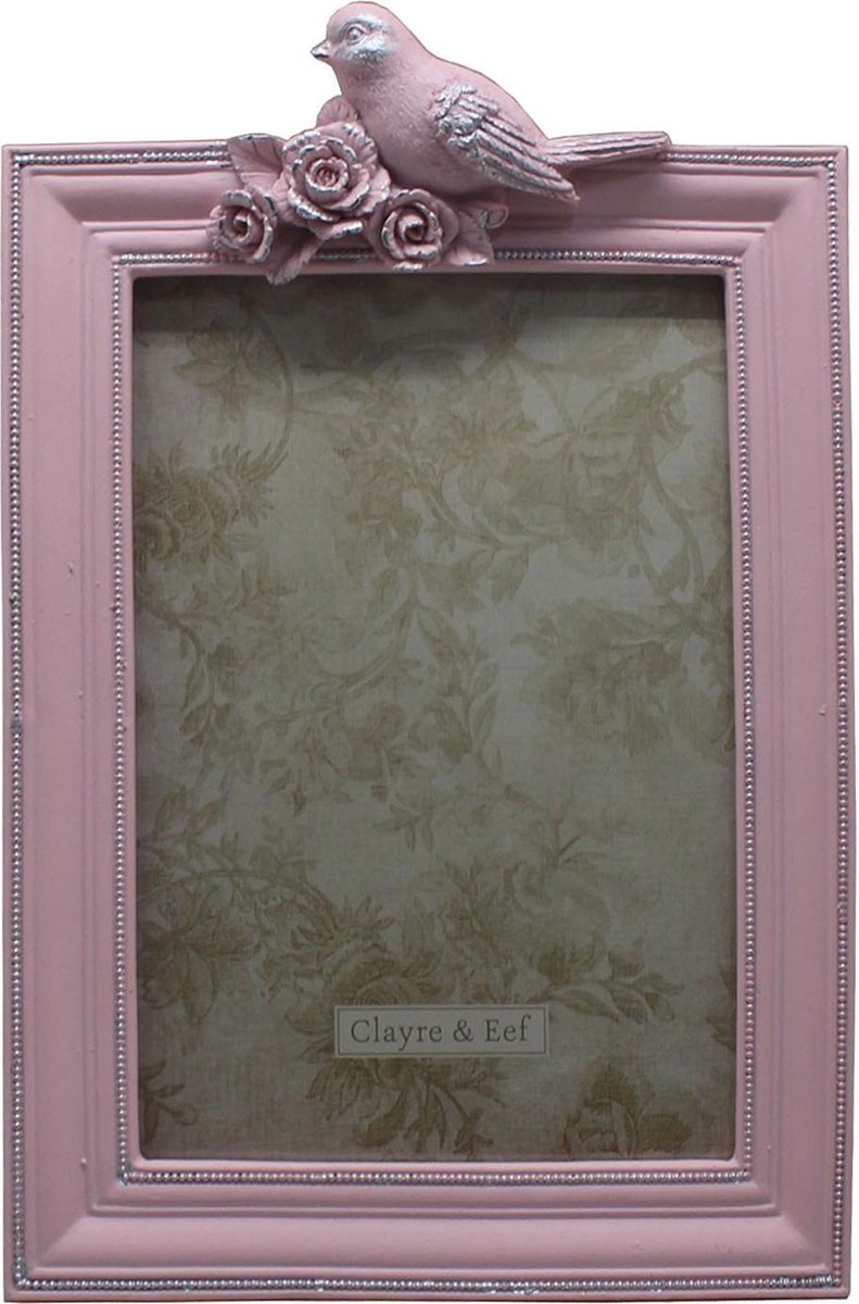 Clayre & Eef Fotolijst 13x18 cm Roze Kunststof Vogel