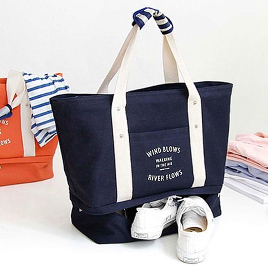 Luxe en ruime strandtas - Beach Bag - Inclusief vak voor schoenen -  Donkerblauw | bol.com