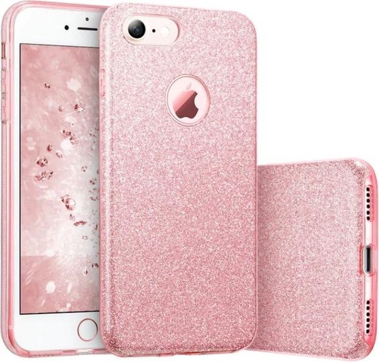 Apple iPhone 8 Back Cover Telefoonhoesje Roze TPU hoesje Glitter