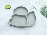 Siliconen Babybordje Met Vakjes En Zuignap - Kinderbordje - BPA Vrij - Eekhoorn - Grijs