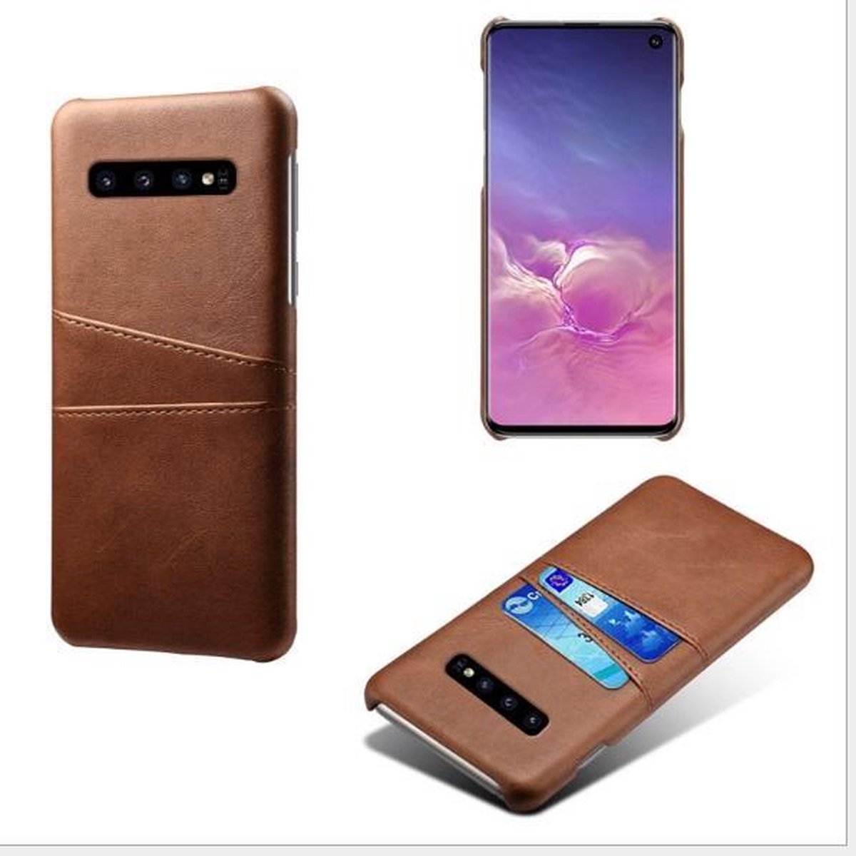 Back Cover met Opbergvakjes + PMMA Screenprotector voor Galaxy S10 _ Donkerbruin