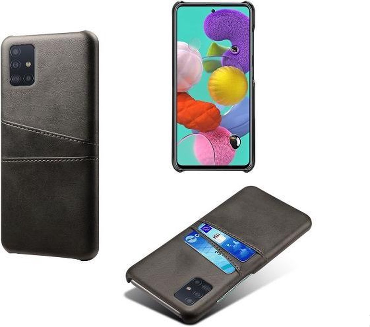 Back Cover met Opbergvakjes + PMMA Screenprotector voor Galaxy A71 _ Zwart