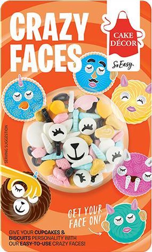 Cake Décor Crazy Faces - eetbaar taartdecoratie met oogjes en oortjes