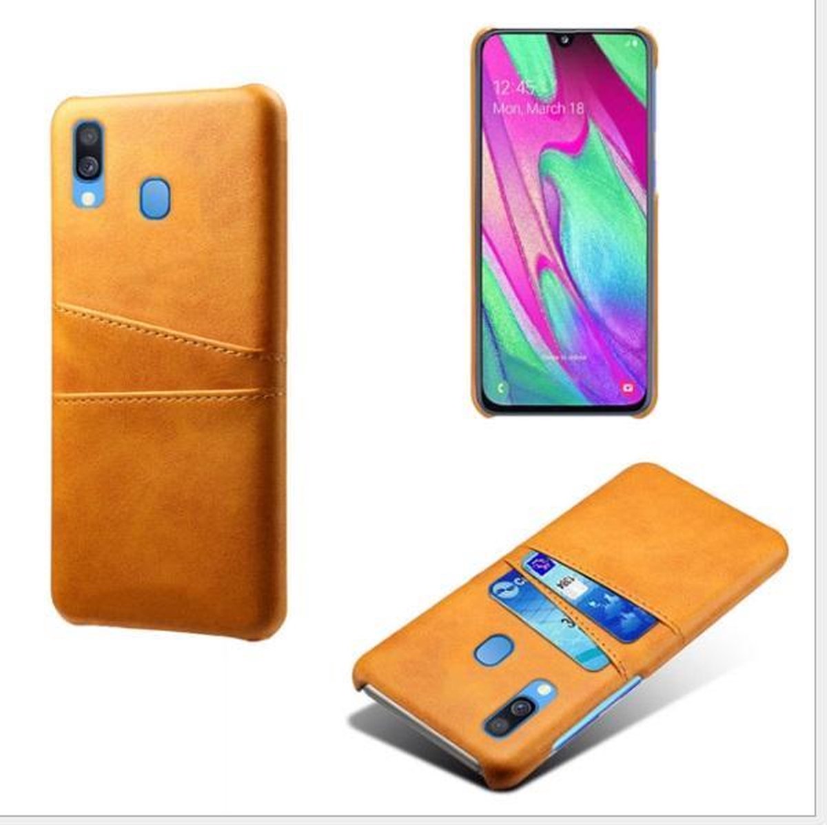 Back Cover met Opbergvakjes + Glas Screenprotector voor Galaxy A40 _ Bruin