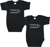 Rompertjes baby met tekst - Drinking companion - Romper zwart - Maat 74/80