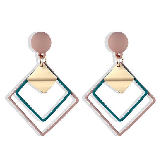 CHARO FLORINA - Boucle D'oreille Carrée Moderne Or Beige Vert