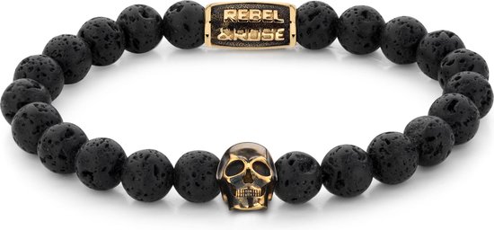 Rebel & Rose Skull-series Skull Black Moon - yellow gold plated RR-SK002-G-21 cm