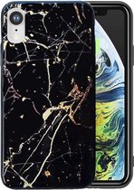 Marmer telefoonhoesje geschikt voor Apple iPhone XR Hoesje Zwart x Goud