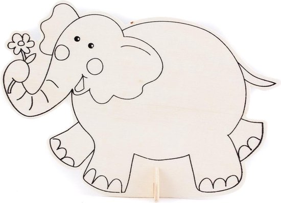 houten kleurplaat dieren olifant triplex afbeelding verven kleuren stiften  25gram... | bol.com