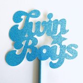 Taartdecoratie versiering| Taarttopper| Cake topper| Baby | Twin Boys| Blauw glitter|12 cm| karton