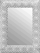 Spiegel Bloemen Zilver Wit 55x105 cm – Rosa – Grote Spiegels – Unieke spiegel met zilveren lijst – Lange Design Spiegel – Perfecthomeshop