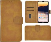 Nokia 2.3 hoes Effen Wallet Bookcase Hoesje Cover Bruin Pearlycase